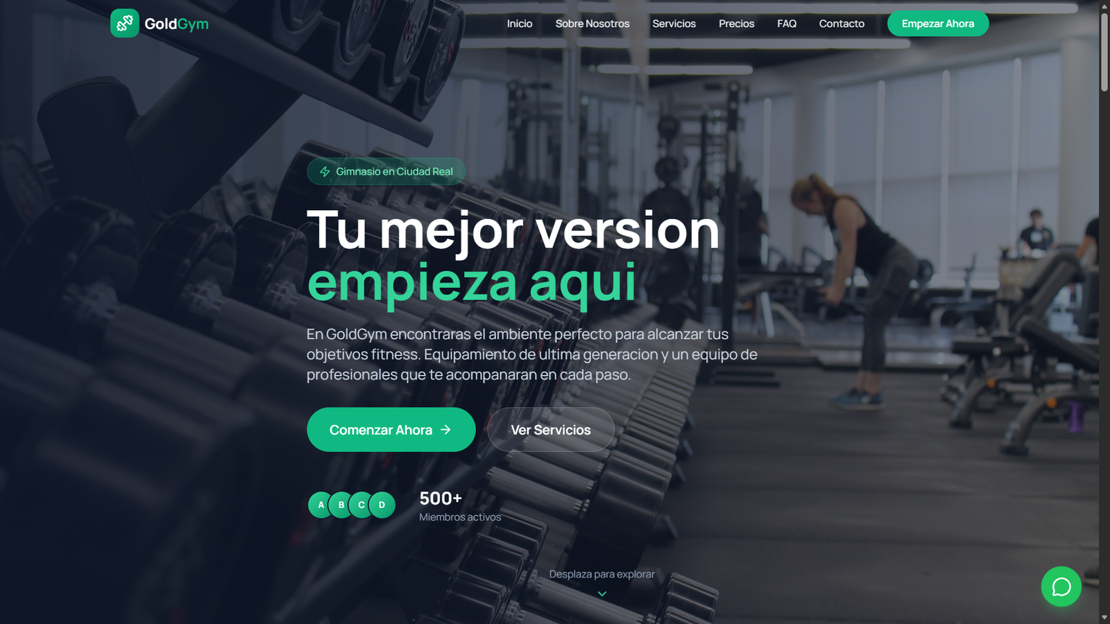 Captura de la landing GoldGym